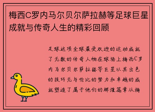 梅西C罗内马尔贝尔萨拉赫等足球巨星成就与传奇人生的精彩回顾